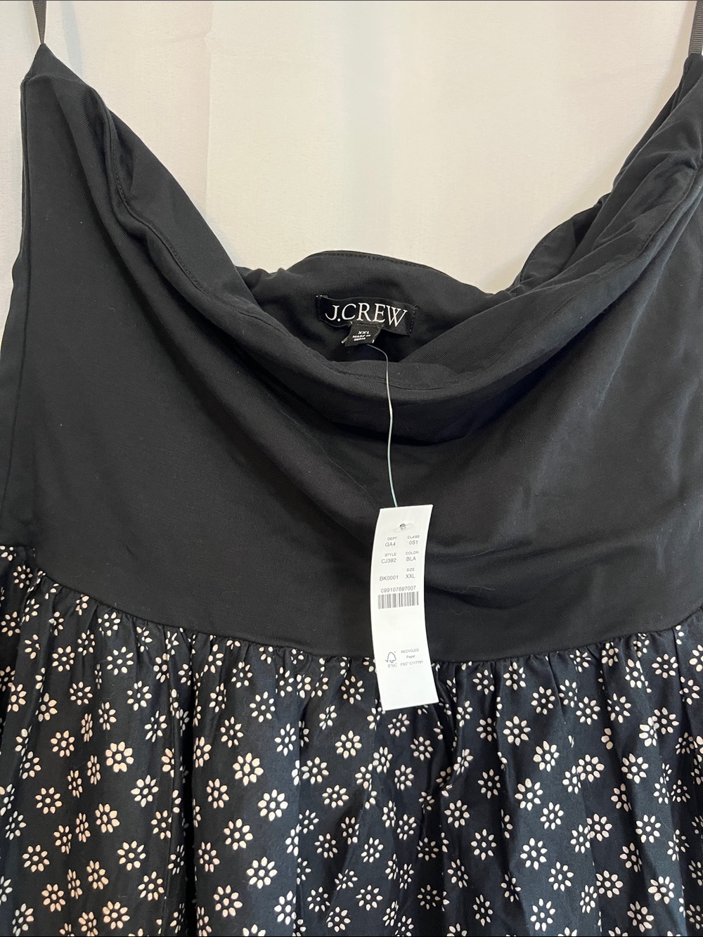 J. Crew Black Cowl Neck Floral Dress with White Print